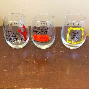 Lot of 3 FRIENDS TV Show Wine Glasses Pivot Couch LobsterThe One With Frame